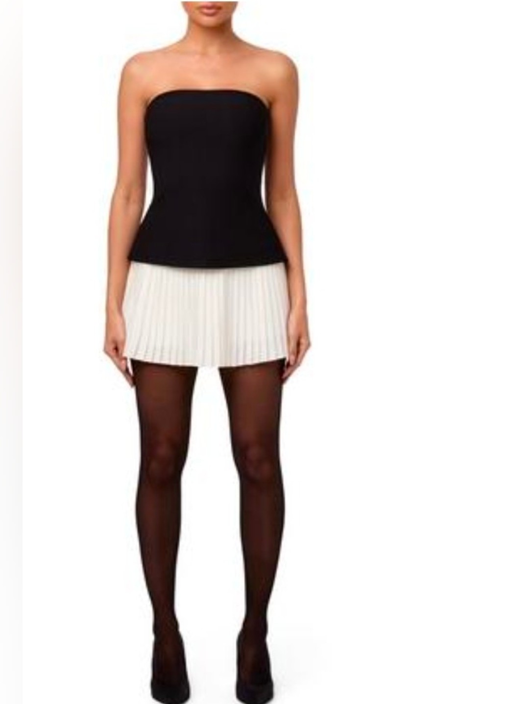 Nwt -Naked Wardrobe Black Pleated Tube Contrast Mini Dress